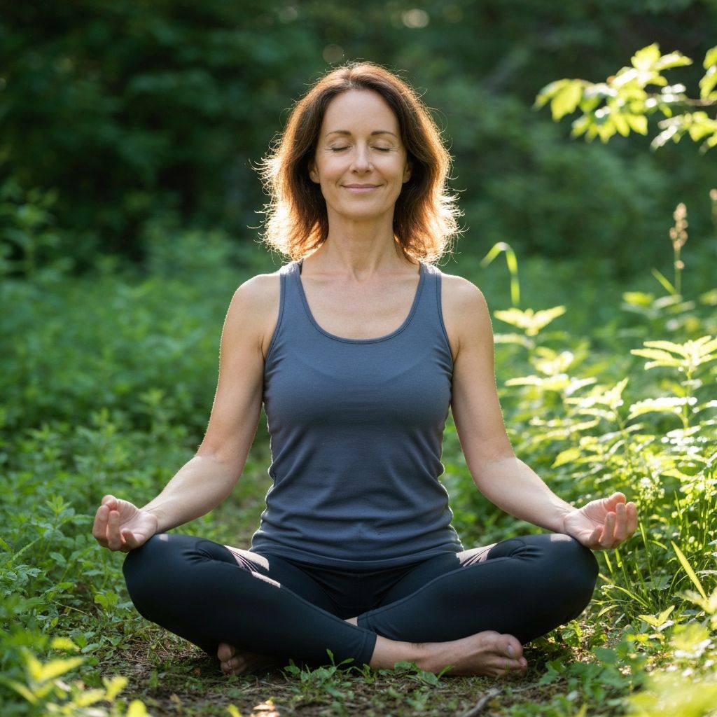 Човек в медитативна поза в спокойна природна среда